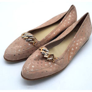 Amalfi by Rangoni Womens 7.5 Loafer Flat Shoes Embellished Italy Brown Pink